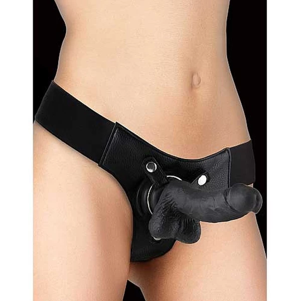 Ouch! Realistic 7 Inch Strap On Black - Dildo strap-on w zestawie z uprzężą