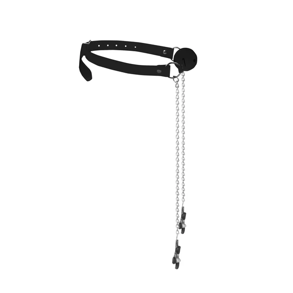 Ouch! breathable ball gag with nipple clamps - Knebel z zaciskami na sutki