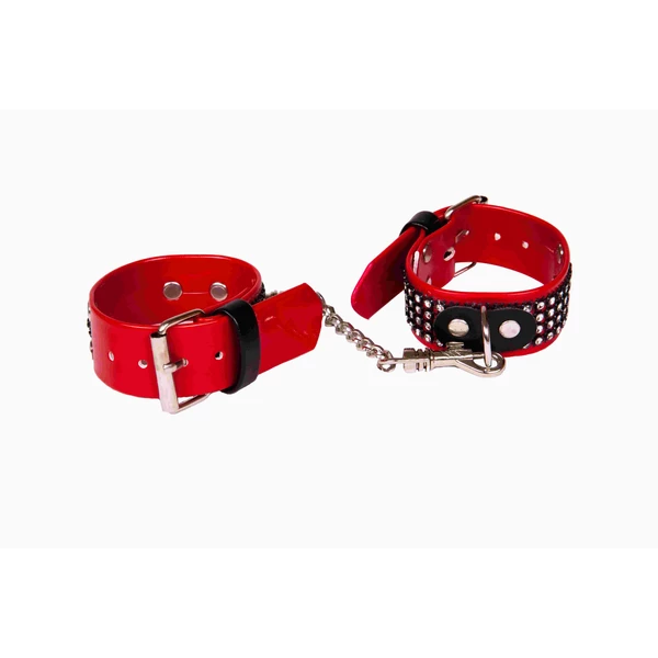 Whips Collection whips - kajdanki damskie na ręce z kryształkami, Czerwony