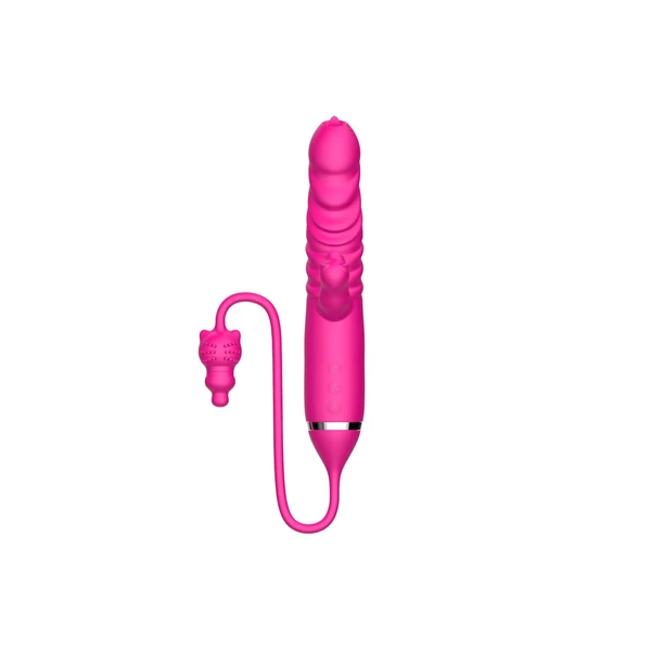 Boss Series Cute Tongue Licking Triple Stimulation Thrusting Vibrator - Wibrator króliczek z pulsacją i stymulacją oralną