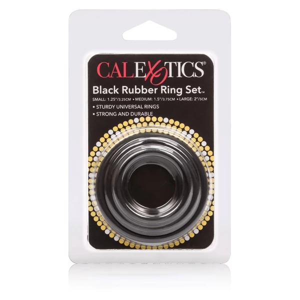 CalExotics Rubber Ring 3 Piece Set Black - Zestaw elastycznych pierścieni na penisa