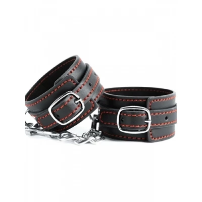 ARGUS Black Leather Wrist Cuffs - Kajdanki na ręcej