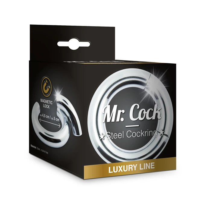 Mr. Cock luxury line steel cockring magnetic lock 50mm - Metalowy pierścień erekcyjny z magnetycznym zapięciem
