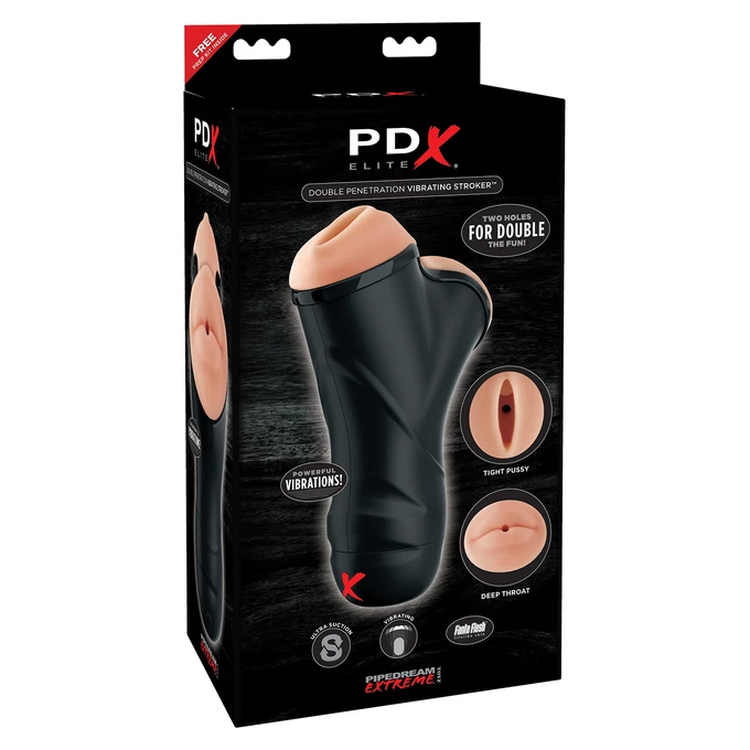 PDX Elite double penetration vibr stroker - Masturbator wibrujący podwójny