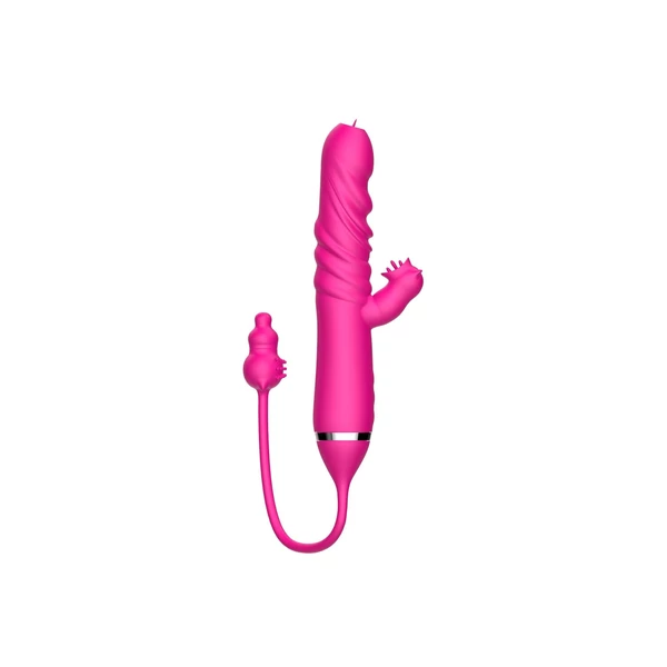 Boss Series Cute Tongue Licking Triple Stimulation Thrusting Vibrator - Wibrator króliczek z pulsacją i stymulacją oralną