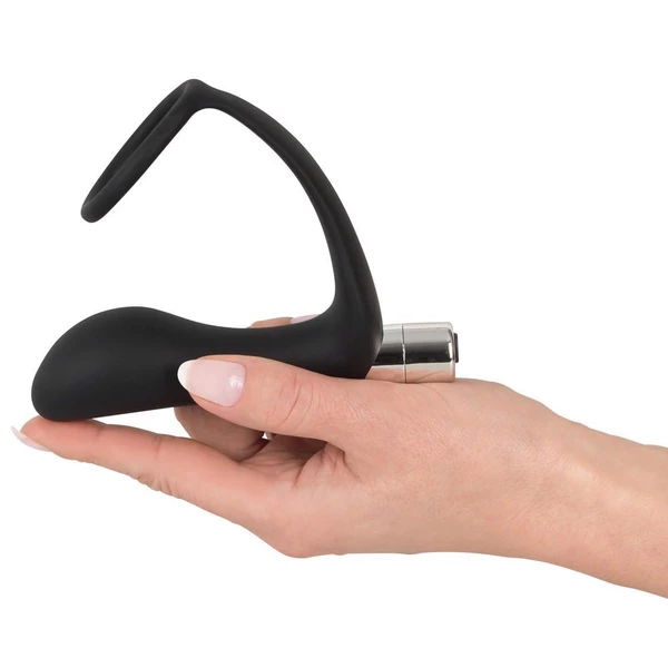 Black Velvets Vibrating Ring &amp; Plug - Wibrujący korek analny z pierścieniem na penisa