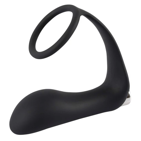Black Velvets Vibrating Ring &amp; Plug - Wibrujący korek analny z pierścieniem na penisa