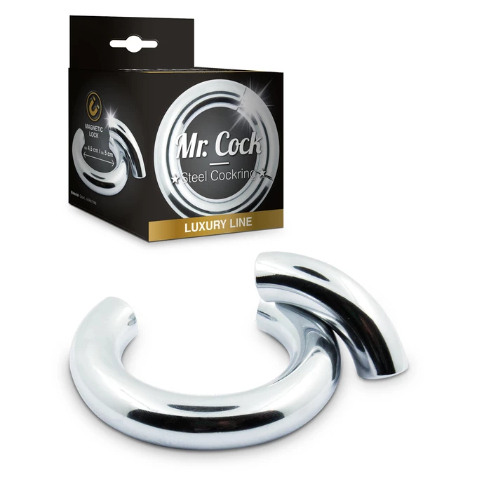 Mr. Cock luxury line steel cockring magnetic lock 50mm - Metalowy pierścień erekcyjny z magnetycznym zapięciem