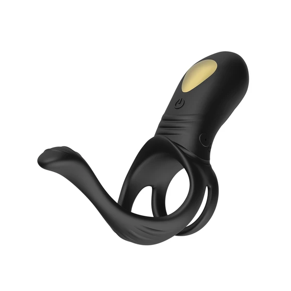 Boss Series ring black 9 - Wibrujący pierścień erekcyjny z wypustką na łechtaczkę i perineum