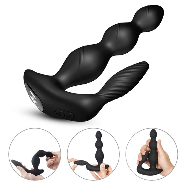 Boss Series Joy Maxfun Black - Wibrujące koraliki analne z pilotem