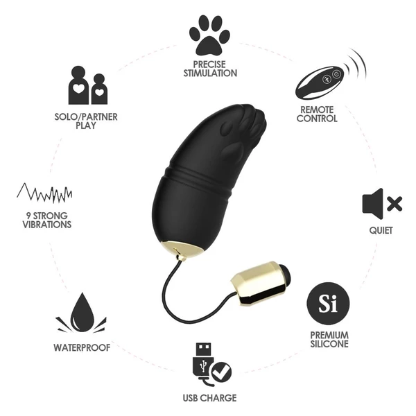 Boss Series Joy Kitty Black - Wibrująca kulka z pilotem, Czarny