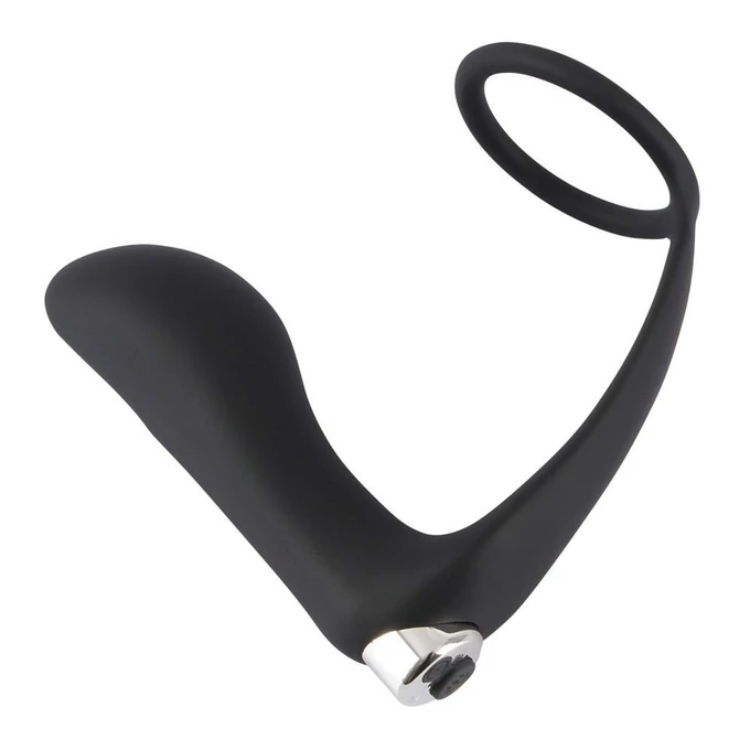 Black Velvets Vibrating Ring &amp; Plug - Wibrujący korek analny z pierścieniem na penisa