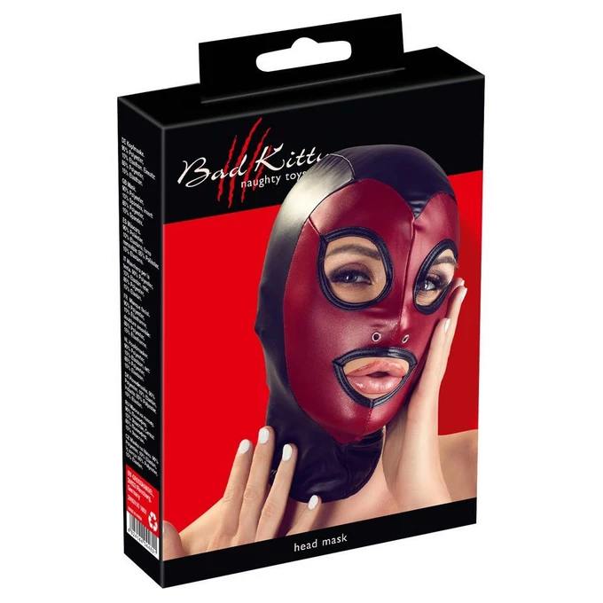 Bad Kitty Head Mask - Maska BDSM, Czerwony