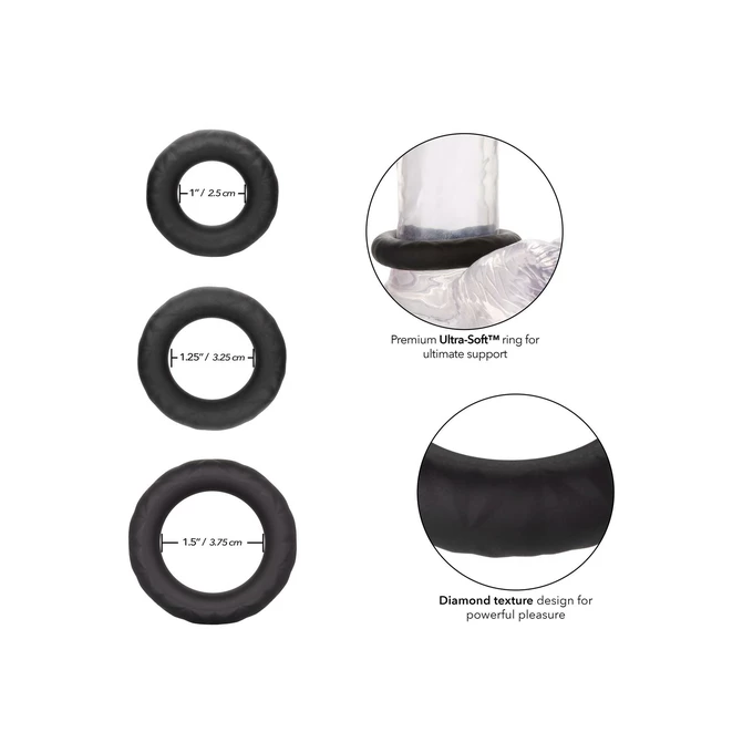 CalExotics Link Up Ultra Soft Supreme Set Black - Zestaw elastycznych pierścieni na penisa