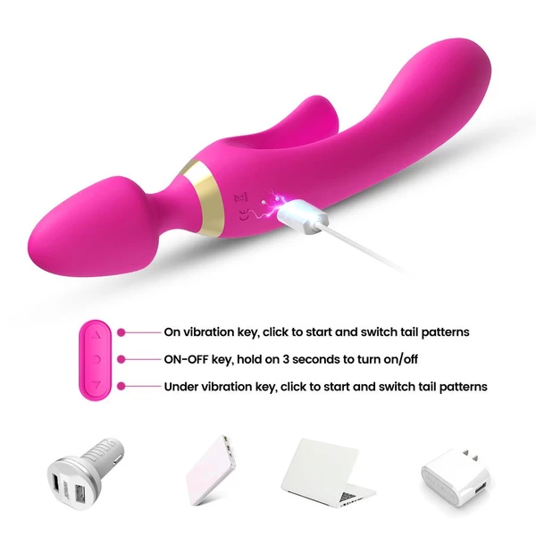 Boss Series Joy Magic Wand Pink - Wibrator wand i króliczek w jednym, Różowy