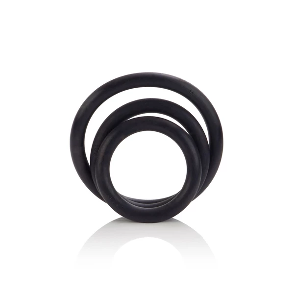 CalExotics Rubber Ring 3 Piece Set Black - Zestaw elastycznych pierścieni na penisa