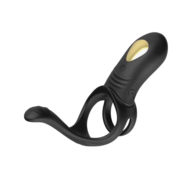 Boss Series ring black 9 - Wibrujący pierścień erekcyjny z wypustką na łechtaczkę i perineum