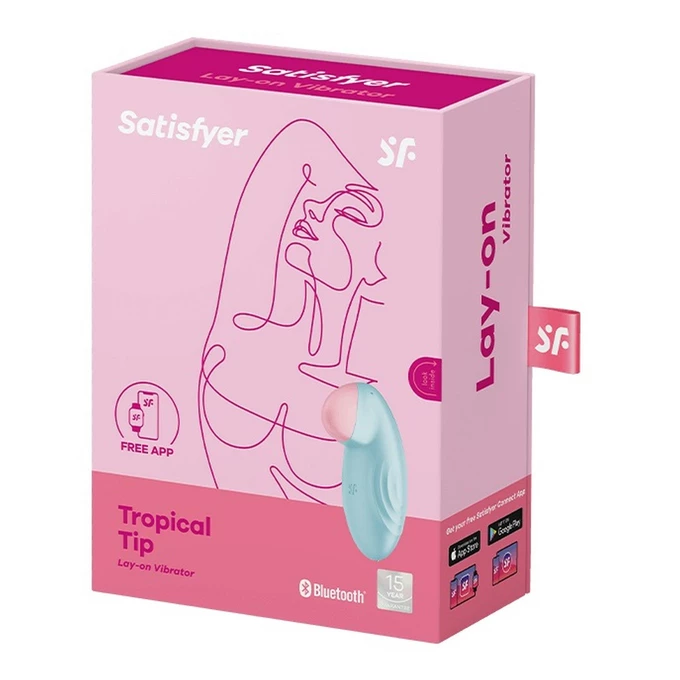 Satisfyer Tropical Tip Light Blue - Wibrator łechtaczkowy sterowany aplikacją mobilną, Niebieski