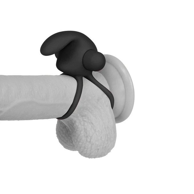 Lovetoy Power Clit Duo Silicone Cockring Black - Wibrujący pierścień erekcyjny, Czarny