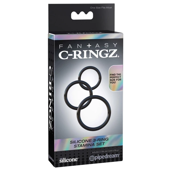Pipedream Silicone 3 Ring Stamina Set Black - Zestaw elastycznych pierścieni na penisa