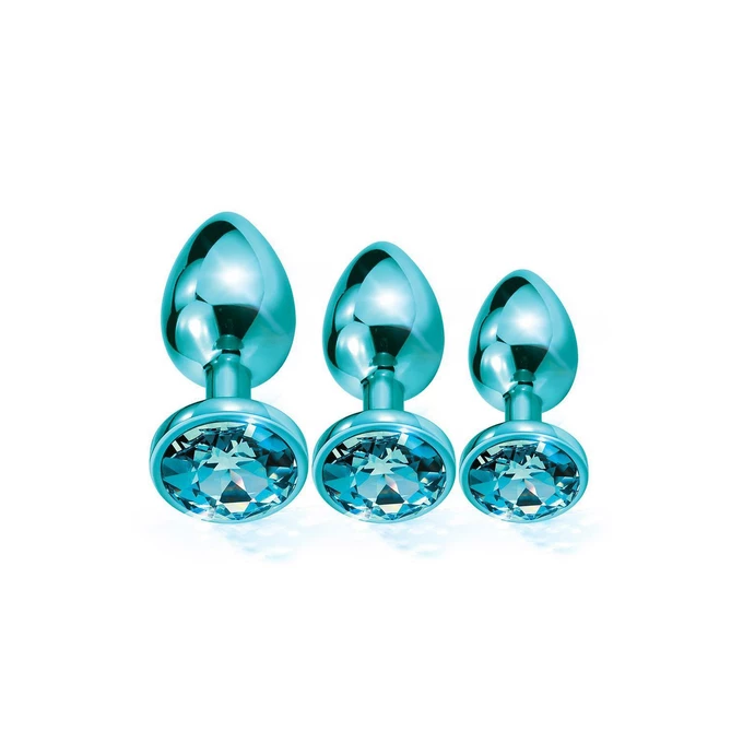 Nixie Trainerâ Set, Blue Metallic - Zestaw korków analnych z kryształem, Niebieski