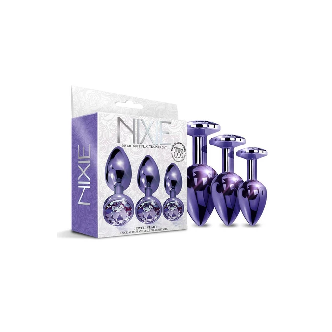 Nixie  Trainerâ Set, Purple Metallic - Zestaw korków analnych z kryształem, Fioletowy