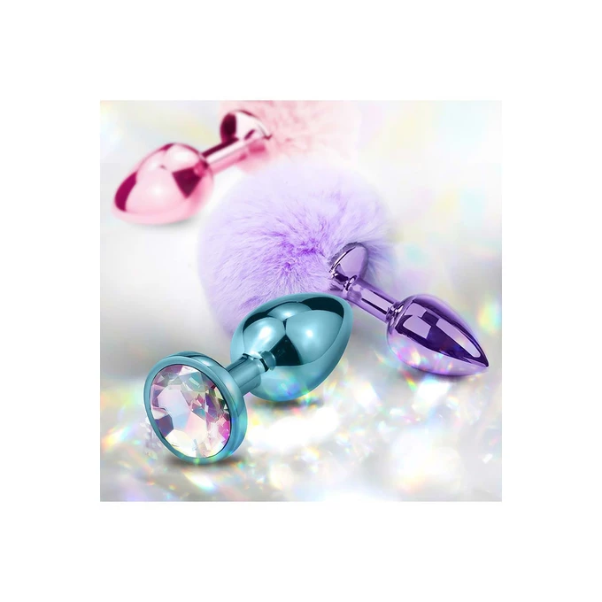 Nixie Set Pom Pom And Jewel Inlaid Purple Metallic - Zestaw korków analnych, Fioletowy