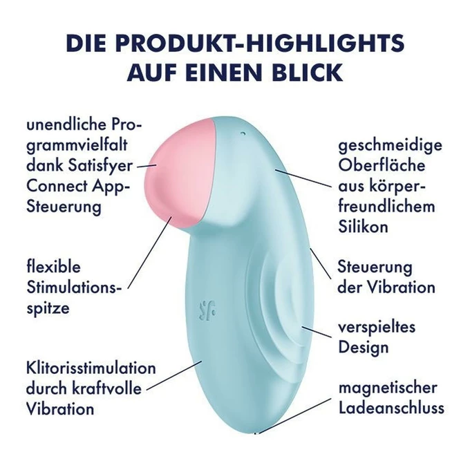 Satisfyer Tropical Tip Light Blue - Wibrator łechtaczkowy sterowany aplikacją mobilną, Niebieski