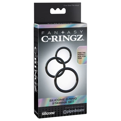 Pipedream Silicone 3 Ring Stamina Set Black - Zestaw elastycznych pierścieni na penisa