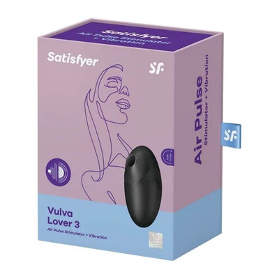 Satisfyer Vulva Lover 3 Black - Wibrator soniczny do łechtaczki z wibracjami, Czarny