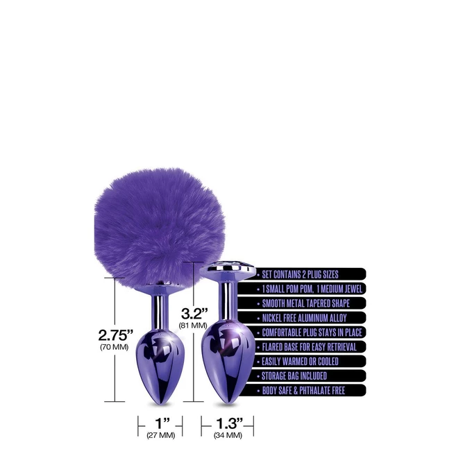 Nixie Set Pom Pom And Jewel Inlaid Purple Metallic - Zestaw korków analnych, Fioletowy