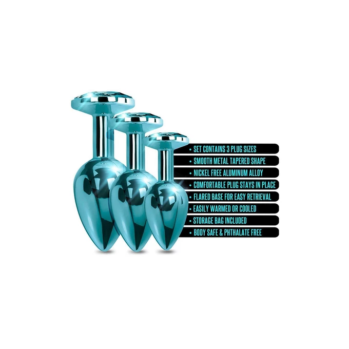 Nixie  Trainerâ Set, Blue Metallic - Zestaw korków analnych z kryształem, Niebieski