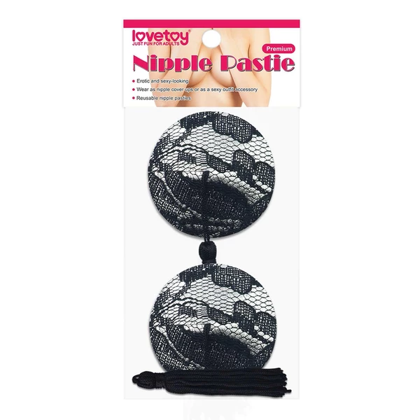Lovetoy Reusable Black Lace Round Tassel Nipple Pasties - Nasutniki
