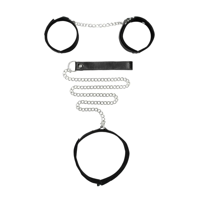 Ouch! Velcro Collar With Leash And Hand Cuffs - Kajdanki z obrożą