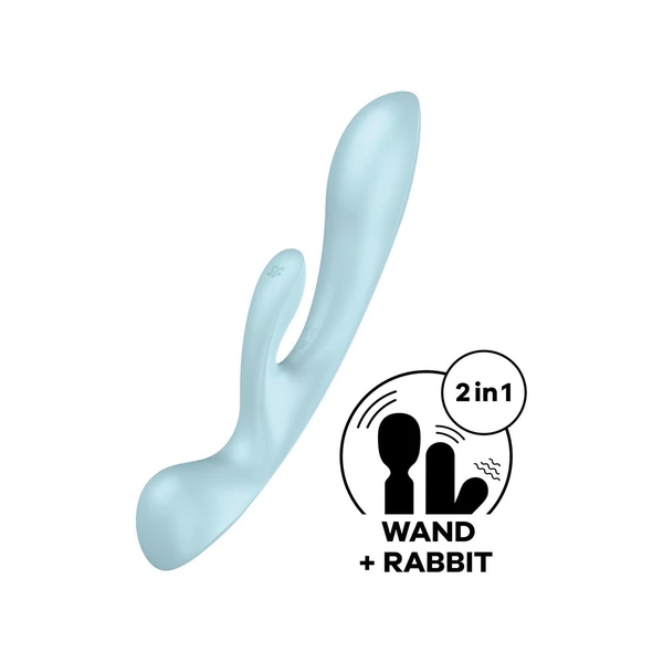 Satisfyer Triple Oh Light Blue - Wibrator króliczek i wand 2w1, Niebieski