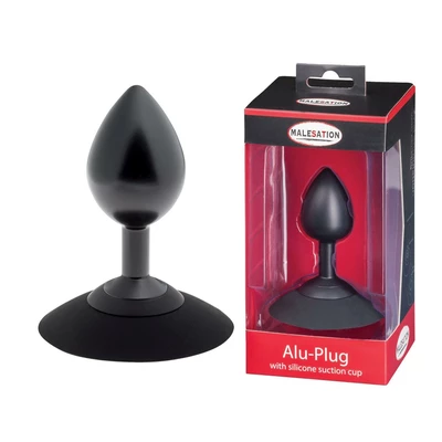 Malesation Alu Plug With Suction Cup Medium, Black - Korek analny z przyssawką, Czarny