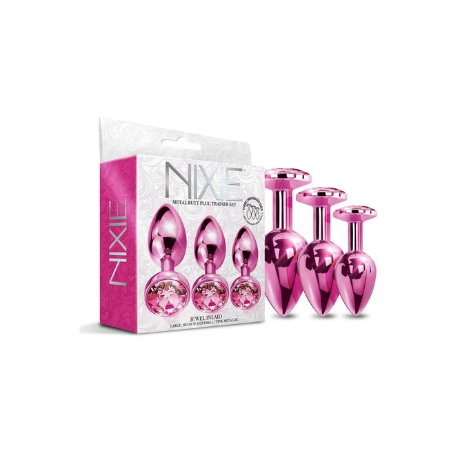 Nixie  Trainerâ Set, Pink Metallic - Zestaw korków analnych z kryształem, Różowy