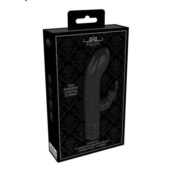 Royal Gems Dazzling Rechargeable Silicone Bullet Black - Wibrator króliczek, Czarny