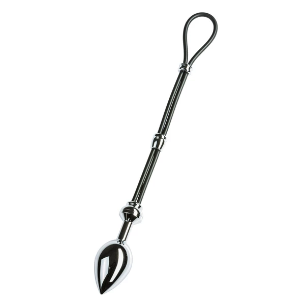 Malesation Cock Grip With Alu Plug Large, Chrome - Lasso na penisa z korkiem analnym, Srebrny