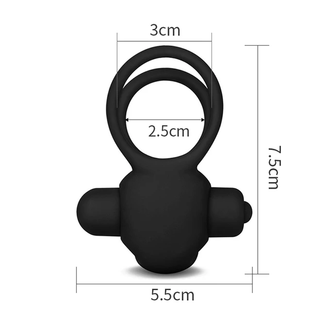 Lovetoy Power Clit Duo Silicone Cockring Black - Wibrujący pierścień erekcyjny, Czarny