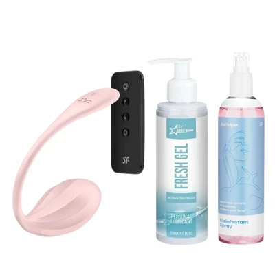 Zestaw Satisfyer Ribbed Petal - Wibrujące jajeczko + lubrykant + spray dezynfekujący