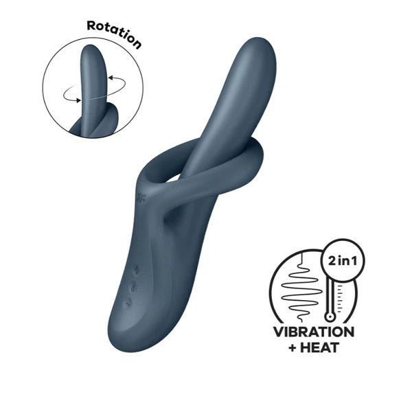Satisfyer Heat Flex 4 Dark Blue - Wibrator króliczek z funkcją rotacji i nagrzewania, Granatowy