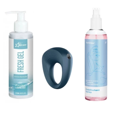 Zestaw Satisfyer Ring 2 wibrujący pierścień - erekcyjny + lubrykant + spray dezynfekujący