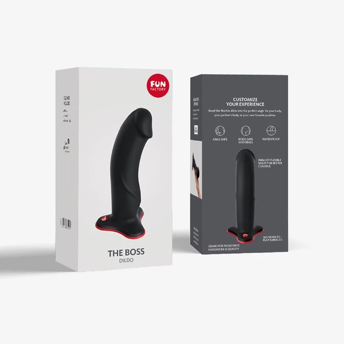 Fun Factory The Boss - Dildo 18 cm, czarno - czerwone z przyssawką