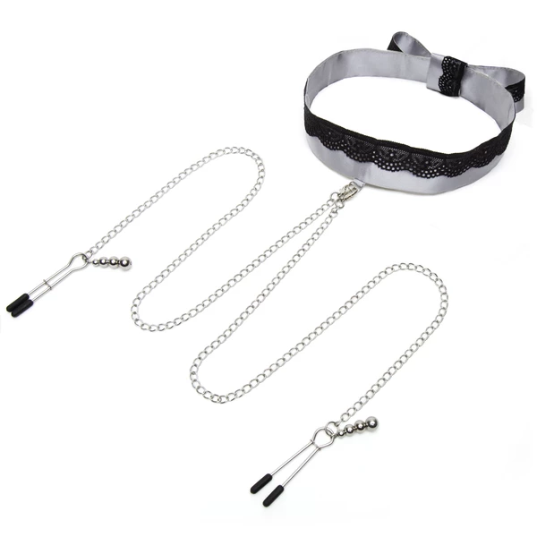 Fifty Shades of Grey Play Nice Satin and LaceCollar and Nipple Clamps - Zaciski na sutki,