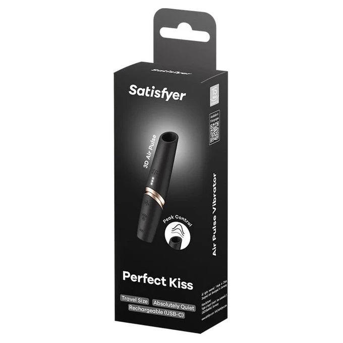 Satisfyer Perfect Kiss - Miniwibrator łechtaczkowy w kształcie szminki, Czarny