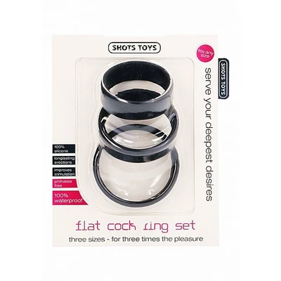 ShotsToys Flat Cock Ring Set Black - Zestaw elastycznych pierścieni na penisa