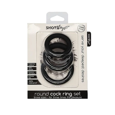 ShotsToys Round Cock Ring Set Black - Zestaw elastycznych pierścieni na penisa