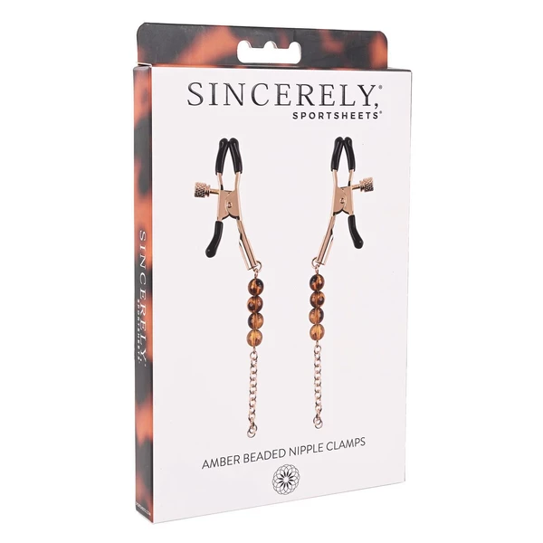 Sportsheets Amber Beaded Nipple Clamps - Łańcuszki na sutki