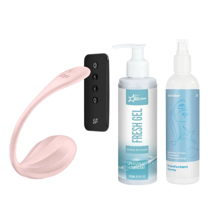 Zestaw Satisfyer Ribbed Petal - Wibrujące jajeczko + lubrykant + spray dezynfekujący